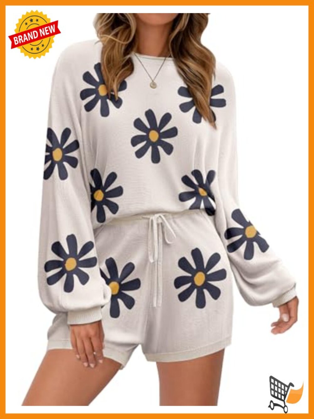 Women's Knit Pajama Lounge Set Long Sleeve Sweatsuit with Shorts